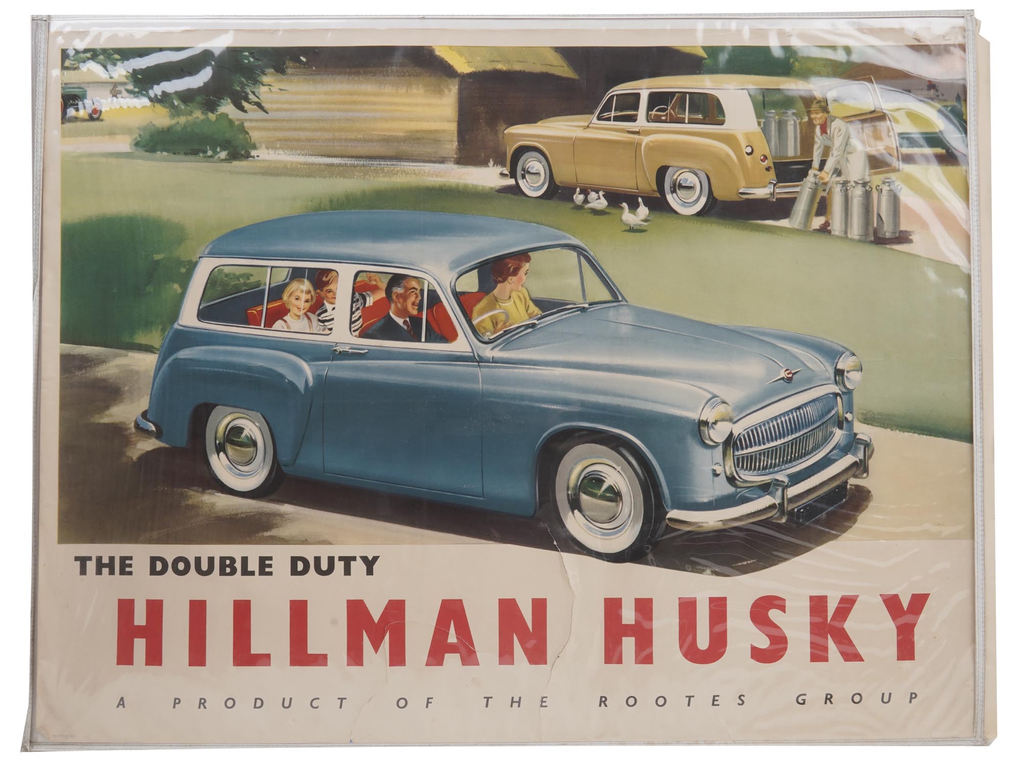 VINTAGE 1955 HILLMAN HUSKY DOUBLE DUTY POSTER PIC-0